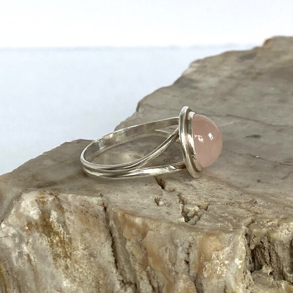 Sterling Silver 925 Round Pink Rose Quartz Cabochon Split Shank Ring Size 8.5 - Picture 13 of 16